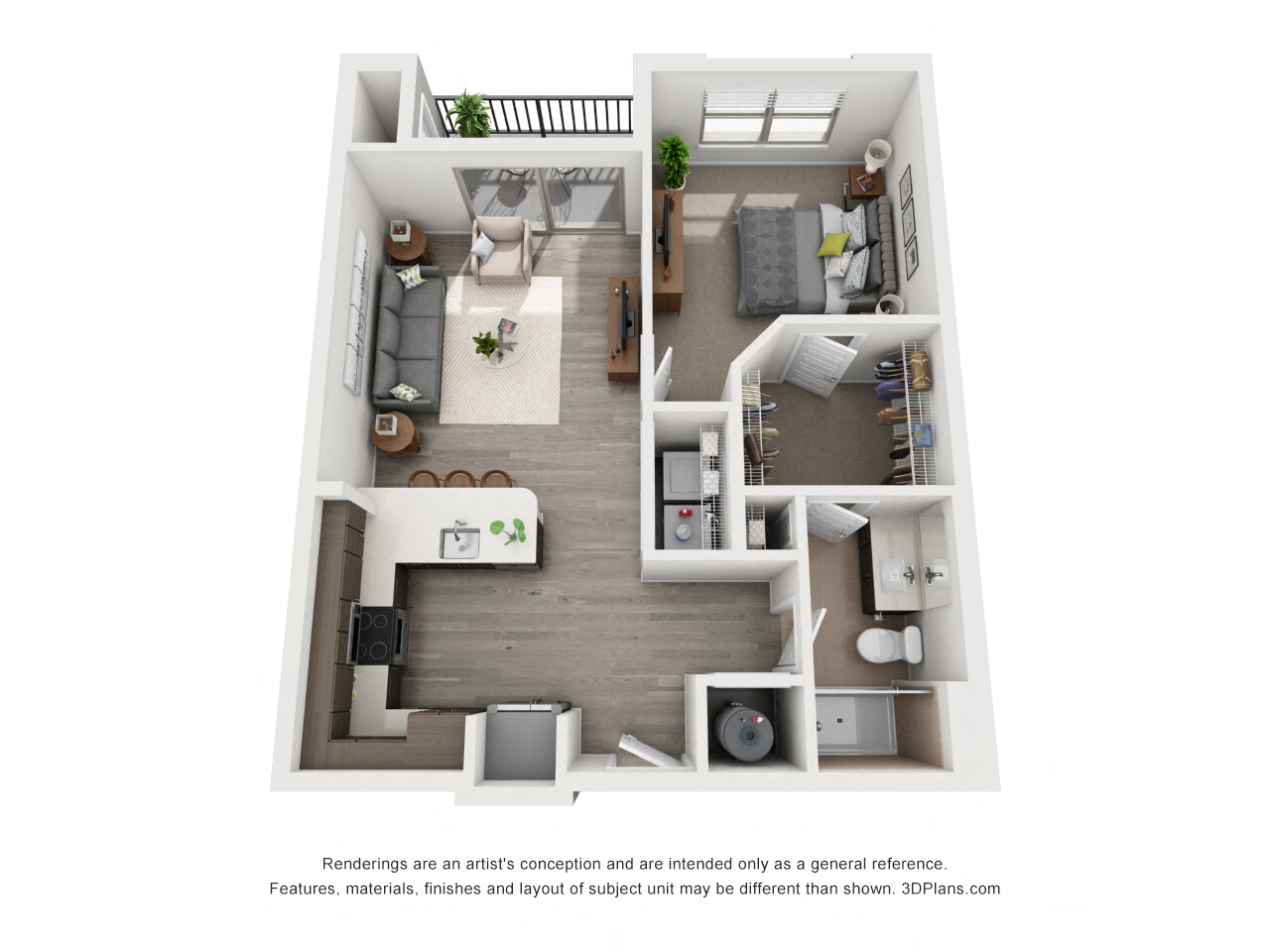 Floor plan for 1 bed, 1 bath, 788 sqft